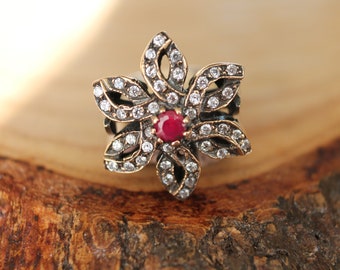 Ruby Silver Ring, Authentic Jewelry, Inspired by Ancient Culture Ottoman style ring, Hurrem sultan Istanbul jewelry