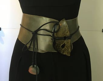 Obi Wrap Leather Belt with Acrylic Buckle