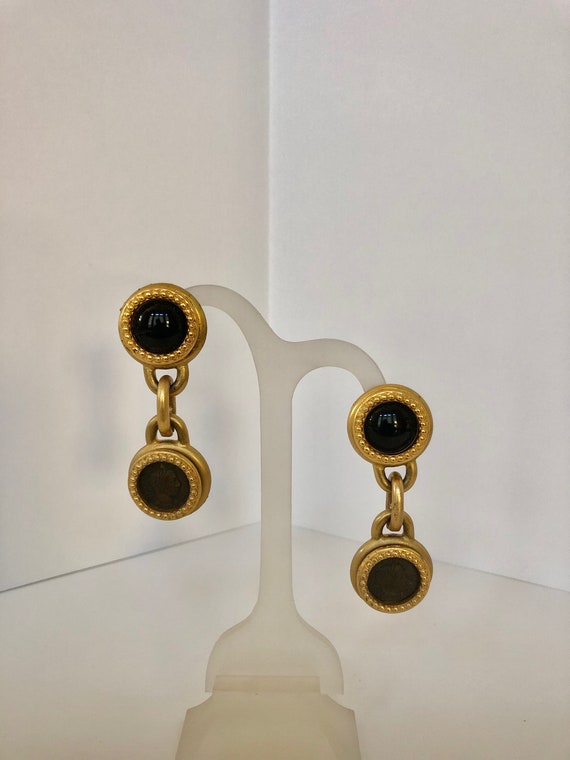Dangle Brushed Gold Coin Earring