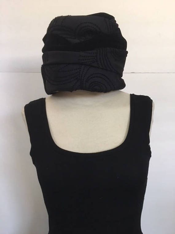 Turban Hat in Black Jacquard and Velvet