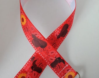 Red Cowboy Hat Boot Lanyard: Country Western ID Badge Holder