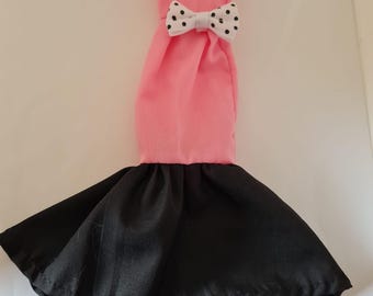 Barbie doll clothes - pink and black strapless dress with bow
