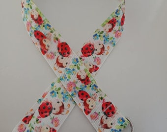 Cordão para crachá/porta-identificação/porta-crachá com joaninha e flor
