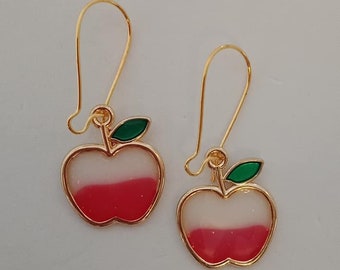 Gold apple charm earrings