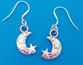 Silver moon and stars earrings