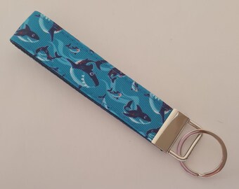Blue shark print key fob wristlet / handbag accessory