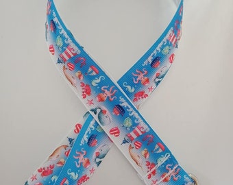 Beach / lighthouse / whale / nautical lanyard / ID holder / badge holder