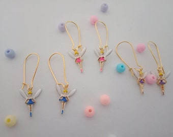 Pretty gold enamel fairy earrings