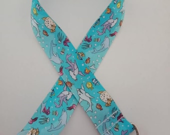 Light blue shark print lanyard / ID holder / badge holder
