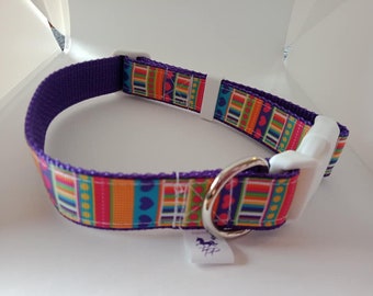 Bright geometric print adjustable dog collars