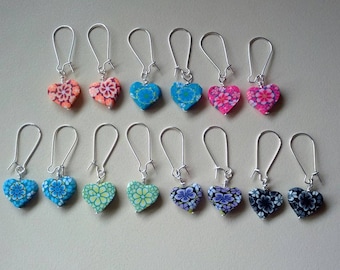 Polymer clay heart shaped drop earrings