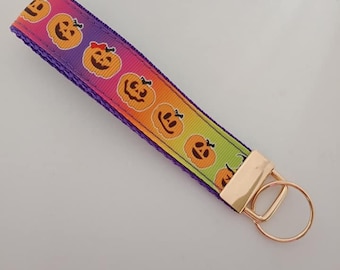 Halloween pumpkin key fob wristlet