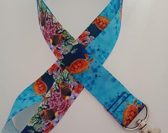 Blue ocean / turtle / reef lanyard / ID holder / badge holder