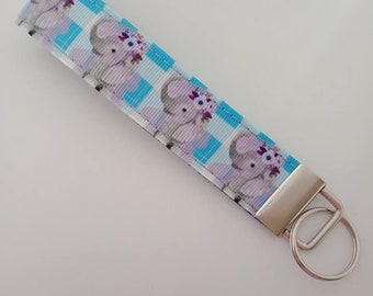 Blue elephant key fob wristlet