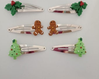 Silberne Ilex / Weihnachtsbaum / Lebkuchenmann Schnapp Haarspangen