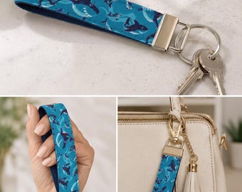 Schlüsselanhänger-Armband mit blauem Haifischmuster / Handtaschenaccessoire