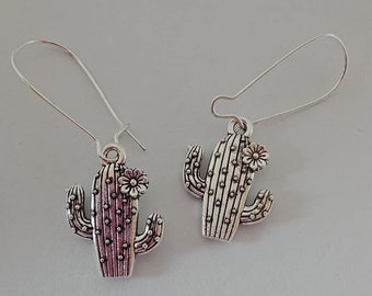 Silver cactus charm dangle earrings