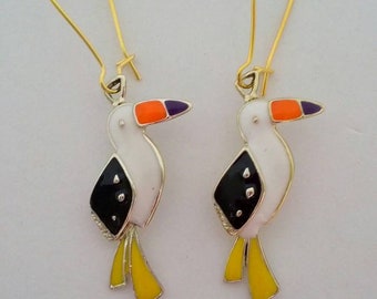 Gold / enamel toucan / bird earrings