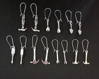 Silver tool charm earrings