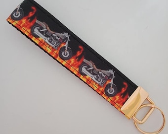 Black and orange motorcycle / Harley Davidson key fob wristlet