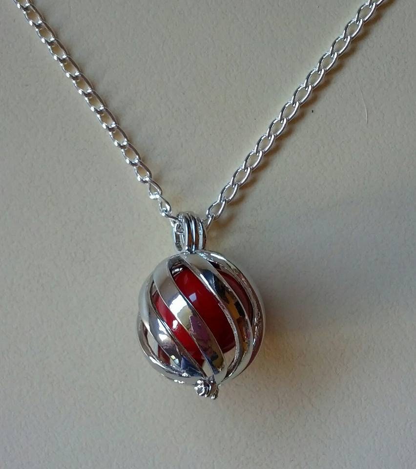 Silver harmony ball necklace necklace with red harmony ball Etsy