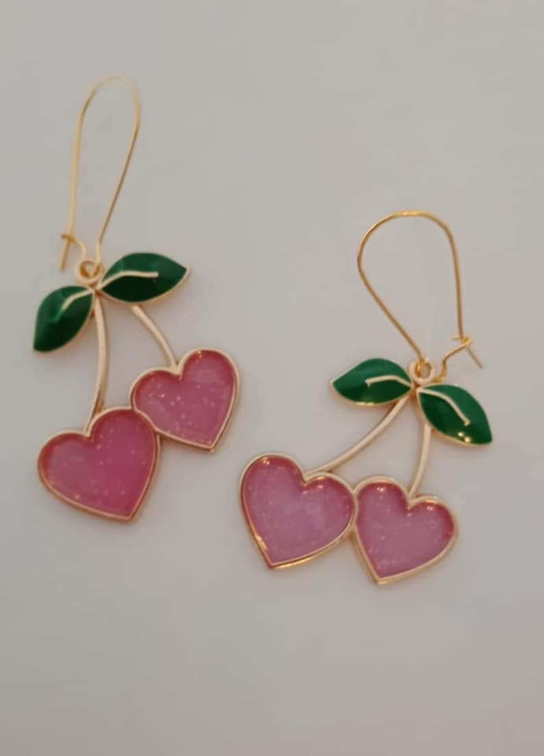Gold cherry heart earrings