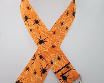 Orange and black spider / spider web lanyard / ID holder / badge holder