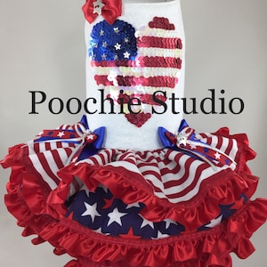 4th of July dog dress patriotic Independence day Day red white blue United States Stars and Stripes flag xxs - xxl and up