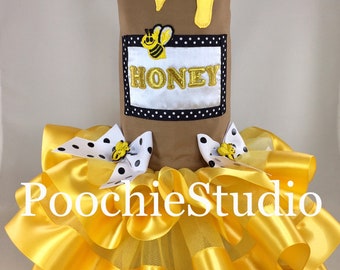 Pet Dog dress Tutu Princess Honey pot jar Winnie the Pooh dress bee yellow black white tutu xxs - large