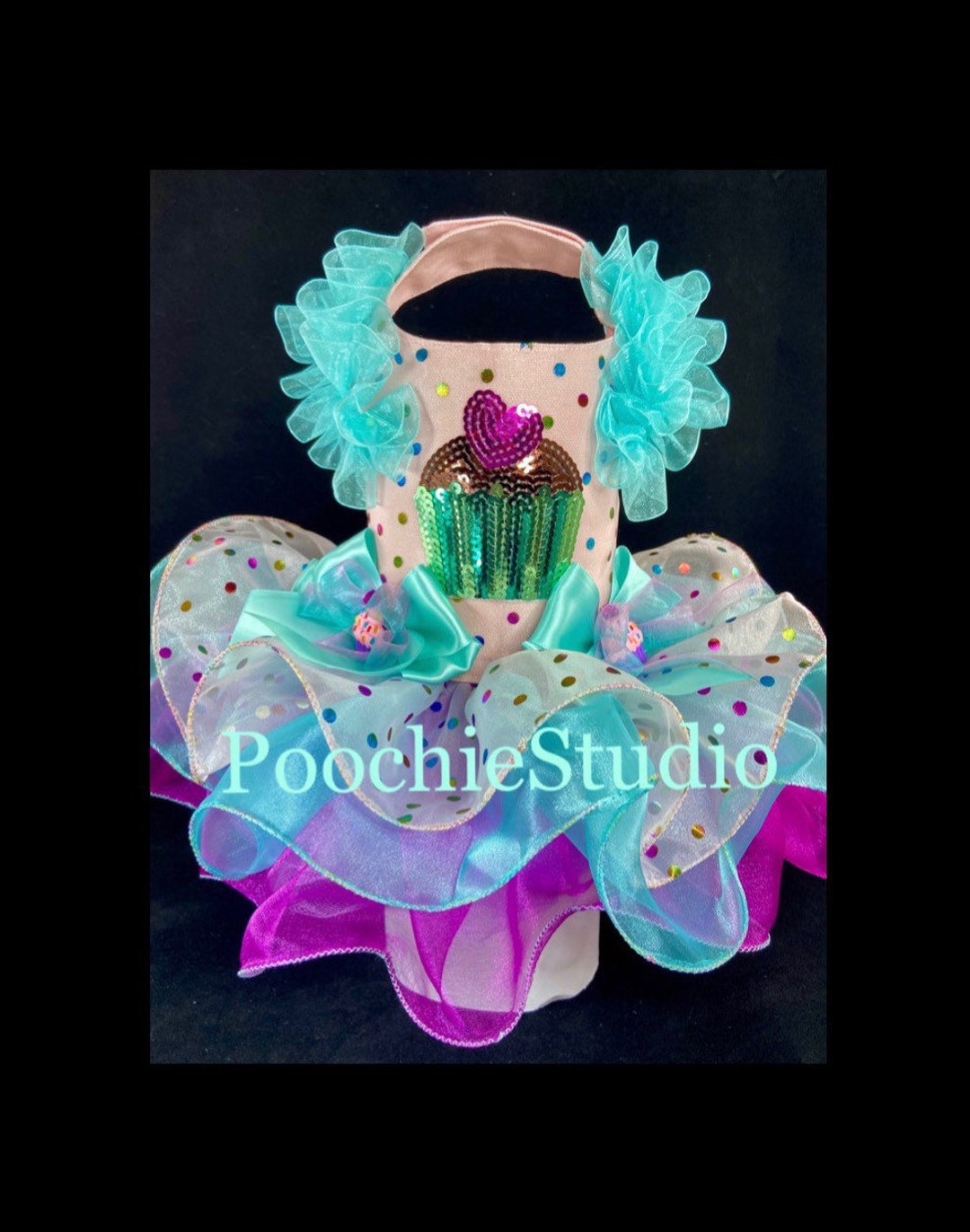 Pet Dog Birthday Dress Sequin Cupcakes Foiled Confetti Pink Aqua