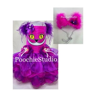 Dog dress ‘Cheshire Inspired Cupcake dress’ Alice in wonderland cat costume dog costume princess fuchsia violet xxs - XLarge only