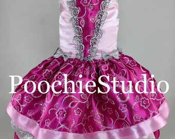 Pet Princess dog dress Aurora inspired disney princess dog dress fuchsia silver pink white Snow white Belle  xxs - xxl and up