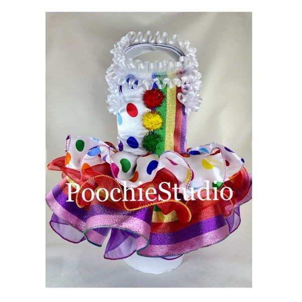 Pet dog dress ‘Clown costume’ circus Halloween clown rainbow cupcake style red purple blue green yellow pink princess dress xxs - XXLarge