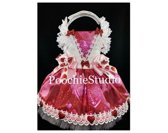 Dog Valentine’s dress glitter hearts pink foiled white lace xxs - XLarge and up!