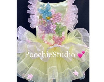 Pet dog tutu Easter Pastel yellow butterflies floral spring summer birthday special occasion party tutu xxs - XXLarge and up!!