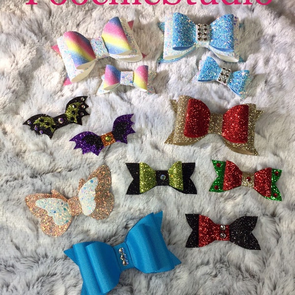 Custom Pet Dog hair bows with Swarovski crystals clips barrettes match to shop outfits or create your own