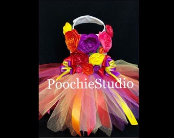 Pet dog floral tutu princess fairy flower fairy tutu bold colors red orange hot pink yellow violet birthday party wedding tutu xxs - XXLarge