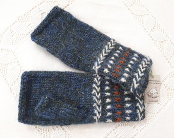 Fingerlose Handschuhe aus Islandwolle Blau