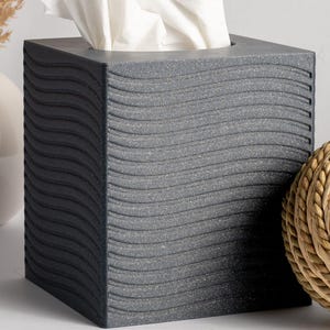 Kleenex Box Cover Gray Wave – Modern Square Tissue Holder for Kleenex, Puffs & Scotties – Sparkly Bathroom Decor Minimalist Tissue Box Cover