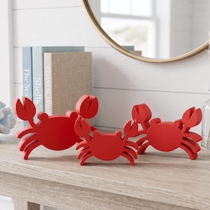 Adornos de cangrejo para estantes, estilo recortado para decoración de casas de playa costeras