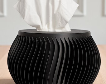 Black Sculptural Tissue Box Cover: Modern Home Accent