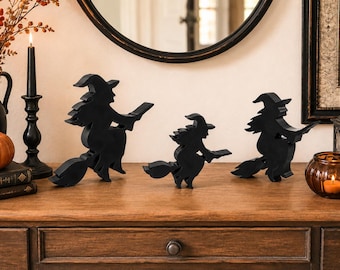 Witch Shelf Sitters, Halloween Figurines, Spooky Season Decor, Gothic Cutout-Style Decorations