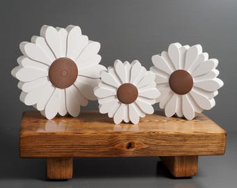 White Daisy Shelf Sitter with Brown Center | Farmhouse Flower Decor