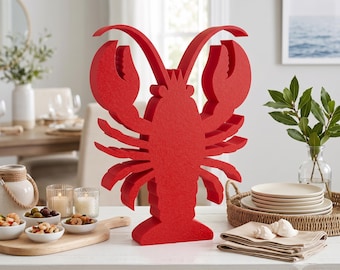 Large Red Lobster Centerpiece, Coastal Seafood Decor, Beach House Shelf Sitter