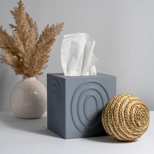 Gray Raised Ovals Tissue Box Cover – Sculpted 3D Printed Modern Decor