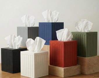 Fluted Square Tissue Box Cover With Lid Multiple Colors Available