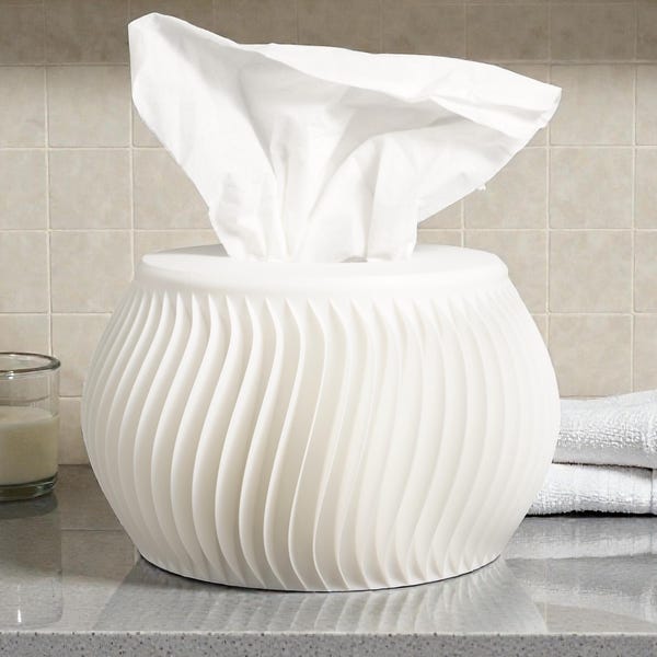 White Ribbed Tissue Box Cover • Modern Sculptural Kleenex Holder