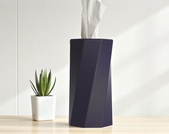Navy Blue Twisted Tissue Box Cover – Modern 3D Printed Kleenex Holder