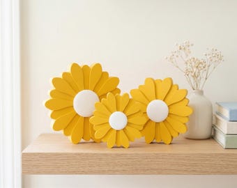 Yellow Daisy Decor, Farmhouse Shelf Decor, Spring Summer Tiered Tray Accent