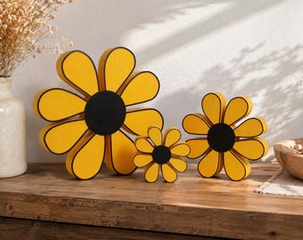 Retro Daisy Sunflower Shelf Decor, 70s Boho Flower Sitter